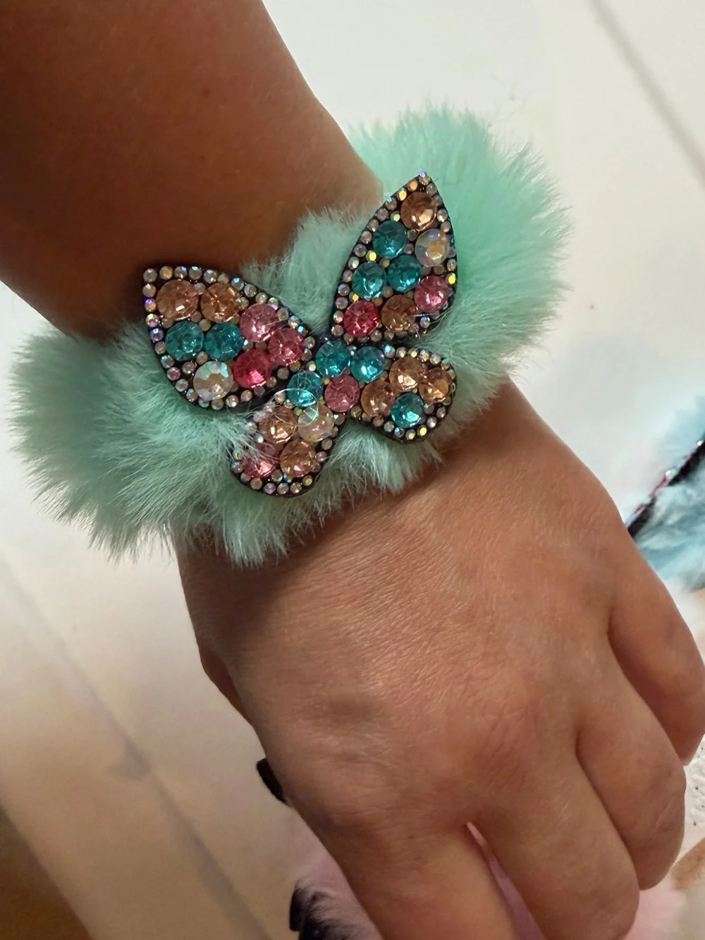 Faux Fur Butterfly Hair Tie w/ Crystal Butterfly Bundle NWT